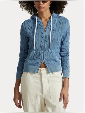 Cable-Knit Zip Hoodie - Blue